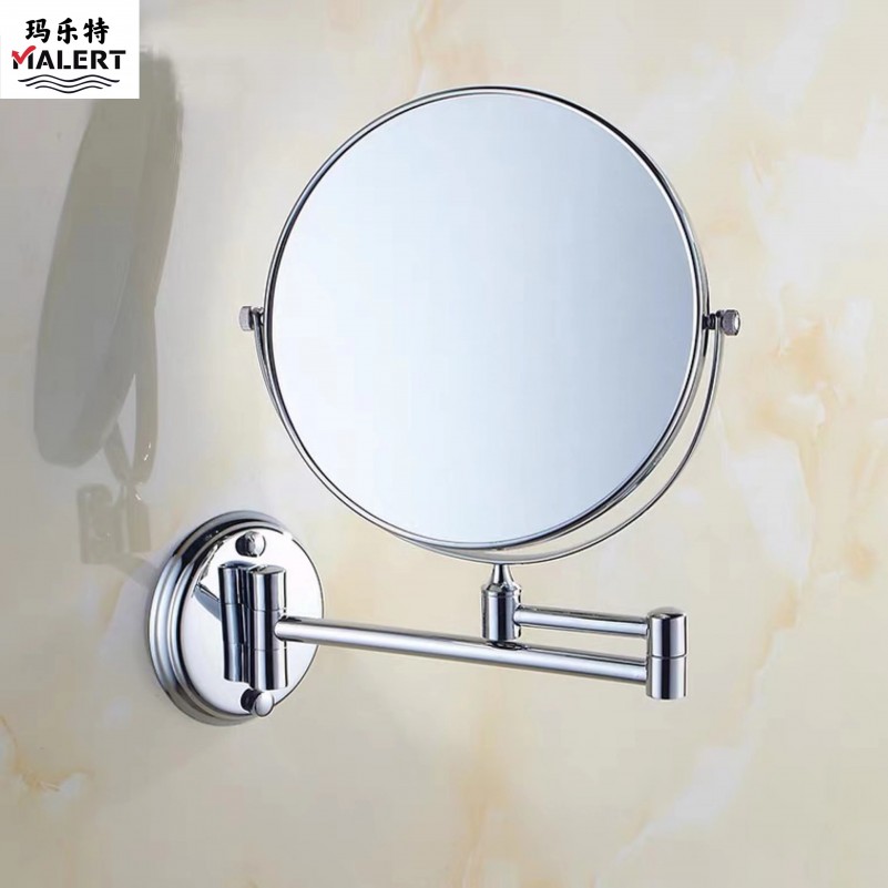 铜浴室化妆镜折叠伸缩壁挂卫生间双面照镜酒店装修免打孔一件代发
